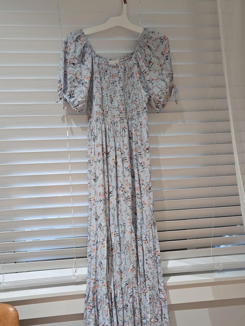 Lovely Melody Light Blue Floral Maxi Dress with Puff Sleeves